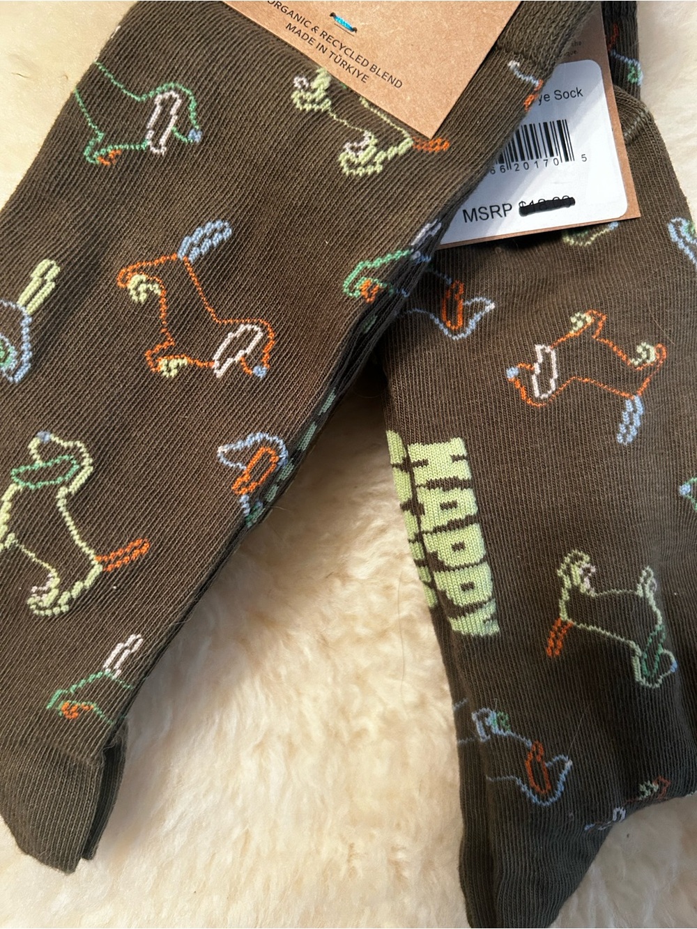 NWT 2 prs men’s Happy Socks dog motif organic cotton blend socks